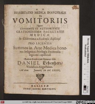 Dissertatio Medica Inauguralis De Vomitoriis