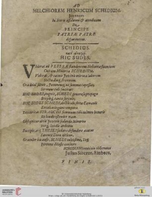 Ad Melchiorem Henricum Schedium Juvenem [...]