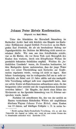 Johann Peter Hebels Konfirmation.