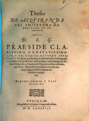 Theses de acquirenda vel omittenda hereditate, et iure deliberandi
