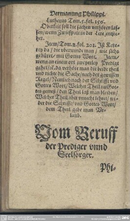 Vom Beruff der Prediger unnd Seelsorger. Philippus Melanchthon