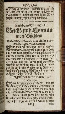 Ein schönes Christliches Beicht- und Communion-Büchlein.