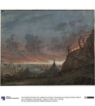 Die Jungfrau von Orleans. Trauerspiel von Friedrich Schiller. Entwurf zur 4. Dekoration. Das brennende Lager der Engländer