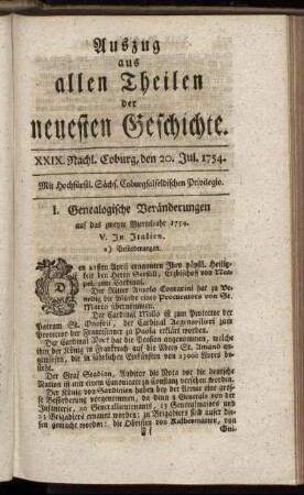 XXIX. Nachl. Coburg, den 20. Jul. 1754.