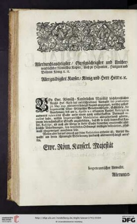 Allergnädigster Kayser, König und Herr Herr
