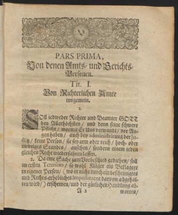 Tit. I. Von Richterlichen Amte insgemein.