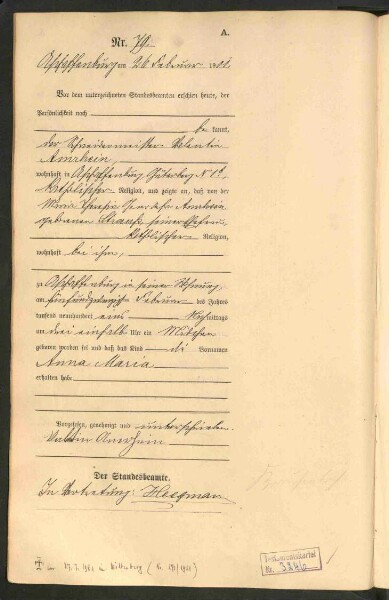 Standesamtsbuch der Stadt Aschaffenburg: Geburten 365/1900 - 184/1901