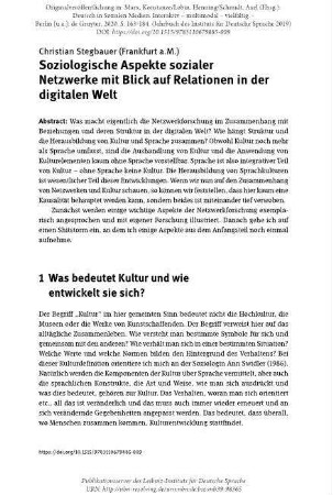 Soziologische Aspekte sozialer Netzwerke mit Blick auf Relationen in der digitalen Welt