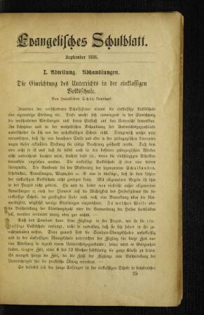 ¬Die¬ Einrichtung des Unterrichts in der einklassigen Volksschule