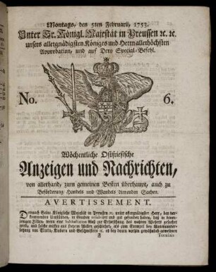 No. 6. Montags, den 5ten Februarii, 1753.