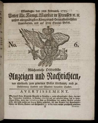 No. 6. Montags, den 5ten Februarii, 1753.
