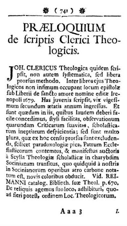 Præloquium de Scriptis Clerici Theologicis.