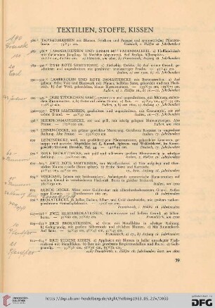 Textilien, Stoffe, Kissen (Nr. 586-669)