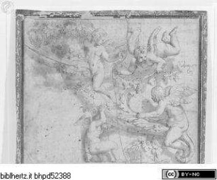 Vier Putti mit einem Füllhorn und Weinranken
