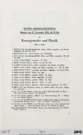Erster Versteigerungstag: Montag, den 17. November 1930, ab 10 Uhr (Nr.1-296)