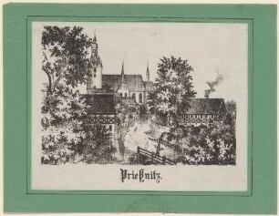 Briesnitz (Dresden-Briesnitz) mit der Kirche (um 1260, 15. Jh., Turm 1602, vor dem neogot. Umbau durch Möckel 1881/82)