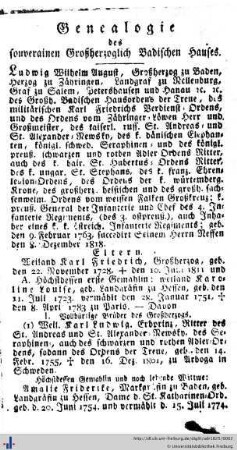 Genealogie des souverainen Großherzoglich Badenschen Hauses