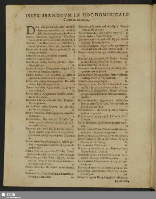 Index Sermonum In Hoc Dominicali Contentorum