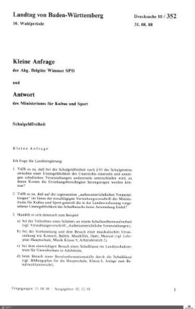 Anfrage der SPD: Schulgeldfreiheit