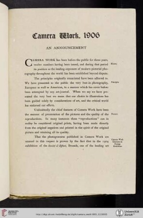 Camera Work, 1906: An Announcement