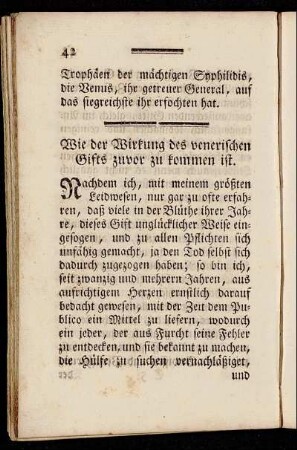 Wie der Wirkung des venerischen Gifts zuvor zu kommen ist.