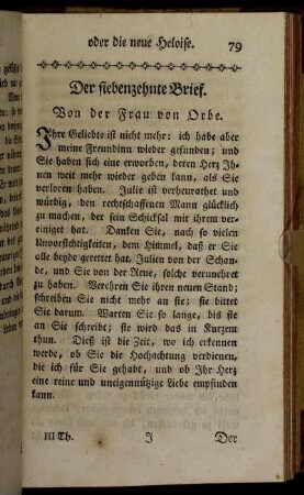 Der siebenzehnte Brief. Von der Frau von Orbe. - Der achtzehnte Brief. Von Julien.