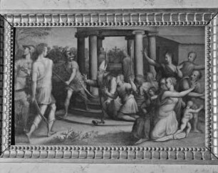 Altare Vasari — Vorderseite des Altars — Szenen aus dem Alten und Neuen Testament — Der Heilige Donatus und seine Verfolger