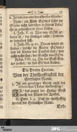 Die Dritte Lection. Von der Theilhafftigkeit der Göttlichen Natur.