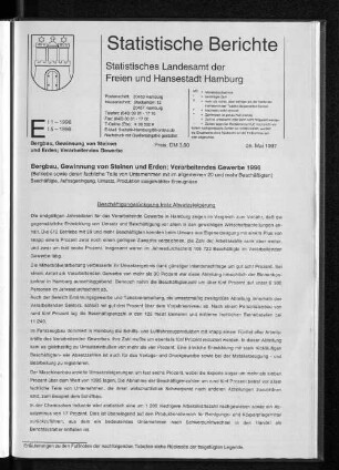 Bergbau, Gewinnung von Steinen und Erden; Verarbeitendes Gewerbe 1996