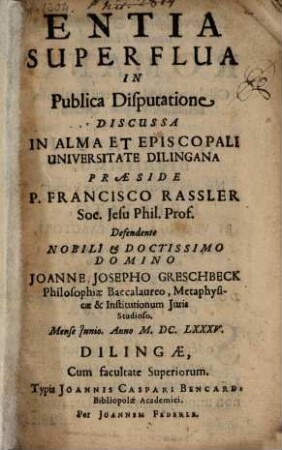 Entia superflua in publ. disputatione discussa