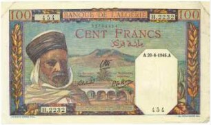 Geldschein, 100 Francs (FRF), 20.6.1945