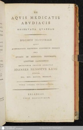 De Aqvis Medicatis Abvdiacis Observata Quaedam : Specimen Inavgvrale