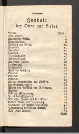 Innhalt der Oden und Lieder.