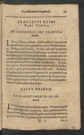 Pars Tertia. De Categoriis Seu Praedicamentis.