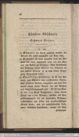 Fünfter Abschnitt. Schwere Körper