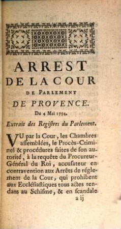 Arrest De La Cour De Parlement De Provence