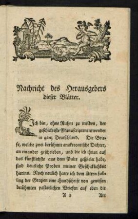 Nachricht des Herausgebers dieser Blätter
