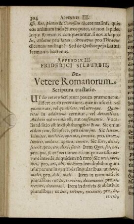 Appendix III. De Vetere Romanorum Scriptura tractatio