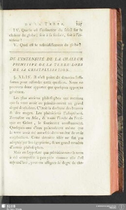 De l'Intensité de la Chaleur Primitive de la Terre lors de sa Cristallisation