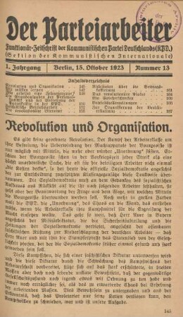 1. Jahrgang, Berlin, 15. Oktober 1923, Nummer 13