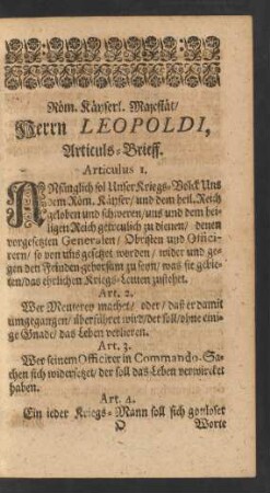 Röm. Kayserl. Majestät/ Herrn Leopoldi, Articuls-Brieff.