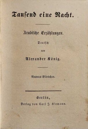 Tausend eine Nacht : Arabische Erzählungen, Neuntes Bändchen
