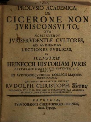 Prolusio academica de Cicerone non iurisconsulto