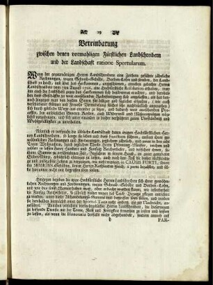 Vereinbarung zwischen denen vormahligen Fürstlichen Landschreibern und der Landschaft ratione Sportularum.