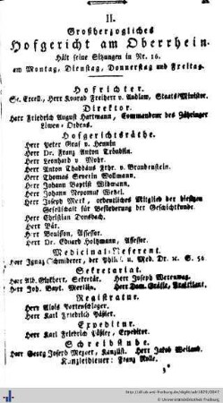 Großh. Bad. Hofgericht, Behörden, Ämter, Stiftungen, Bildungseinrichtungen
