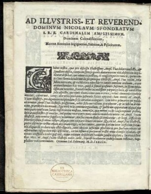 Dedikation an Nicolaus Sfondratum Kardinal von Cremona