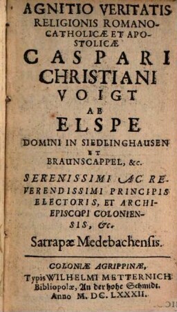Agnitio veritatis religionis Romano-catholicae et apostolicae