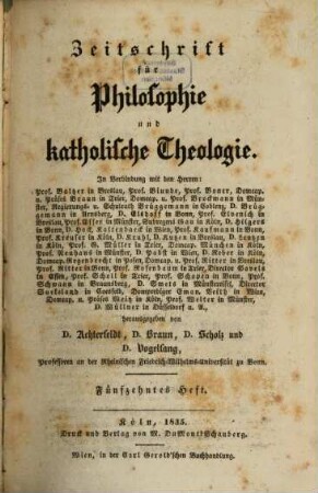 Zeitschrift für Philosophie und katholische Theologie. 15/16, 15/16. 1835