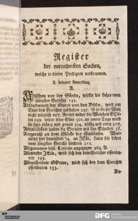 Register der vornehmsten Sachen, welche in diesen Predigten vorkommen.