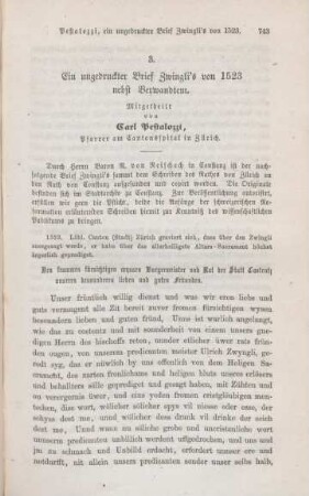 743-746 Ein ungedruckter Brief Zwingli's von 1523 nebst Verwandtem